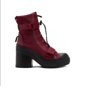 DISCONTINUED Converse heeled maroon combat boots love fearlessly Chuck Taylor